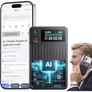 KaiwuTek Note Pro Registratore Vocale AI con Trascrizione,1200 Minuti al Mese, HD 0,96", con Custodia, per Riunioni di Lavoro, Lezioni e Chiamate, Professionisti e Studenti