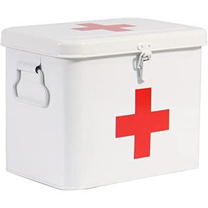 ZoeQide Porta Medicine, Contenitore Per Medicine Domestiche, Organizer Medicinali 2 Strati in Metallo, Cassetta Pronto Soccorso, Adatto allo Stoccaggio di Prodotti Farmaceutici 20.5 x 13.5 x 16.5 Cm - Bianco
