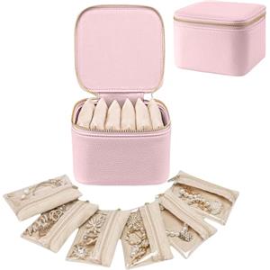 Aucuu Portagioie da Viaggio, Mini Organizer da Viaggio per Gioielli, con 6 Tasche in Velluto con Cerniera per Gioielli, Regalo di Compleanno per Donne, Porta Gioielli Donna