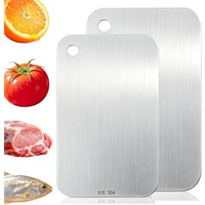 BMZXCH Tagliere Taglieri in Titanio Puro Acciaio Inox Alimentare Grande Bifacciale per Cucina, Tagliere Metallo Antigraffio Da Cucina Professionale Multifunzionale per Carne Verdura Panes (29x20cm, 25x15m)