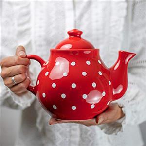 City to Cottage® Teiera Grande con Coperchio e Manico da 1,7l|4-6 Tazze di tè o tisana | Realizzata e Dipinta a Mano in Ceramica | Fantasia a Pois Rosso e Bianco