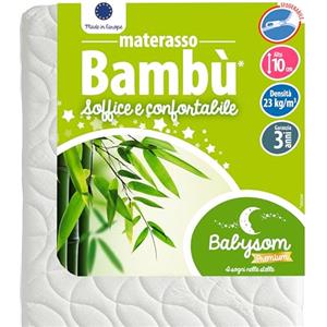 Babysom - Materasso Lettino | Bambù Naturale | 60x120 cm | Altezza 10cm | Antiacari | Antisoffoco e Traspirante | Sfoderabile