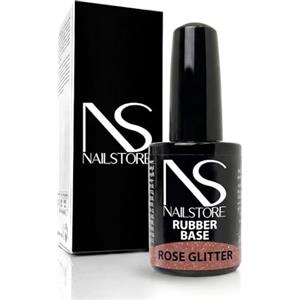 Nail Store Base Rubber Rose Glitter 15ml - Base Gel Rinforzante per Unghie Sottili e Deboli - Autolivellante ad Alta Aderenza - Smalto Semipermanente - Made in Italy