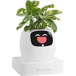 PLANTSIO Ivy - Vaso da fiori intelligente per la decorazione della casa, ideale per la casa, per la scrivania, idea regalo, per la cura delle piante, con emoji e amici animali domestici (Bianco latte)