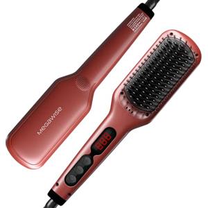 MegaWise Hair Straightener Brush KL1025 - Riscaldamento rapido, anti-scottatura, temperatura regolabile e spegnimento automatico - Ideale per tutti i tipi di capelli (rosso pomodoro)