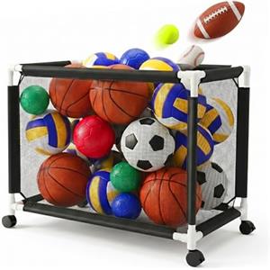 Relaxdays Carrello Porta palloni, 4 Ruote con Freno, HxLxP 85 x 120 x 78 cm, per Calcio, Basket e Volley, Nero