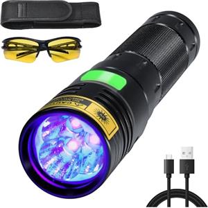 DARKBEAM Torcia elettrica UV 395nm luce nera ad alta potenza 3 LED USB-C ricaricabile, 20W ultravioletto con filtro, rivelatore per urina animale domestico, rocce, scorpione, resina polimerica