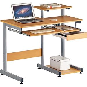 BAKAJI Scrivania con Cassetto Ripiano per Scanner Stampante Portatastiera e Mensola Estraibile Tavolo da Lavoro Porta Pc Computer in Metallo e Legno MDF Arredamento Casa Ufficio Cameretta
