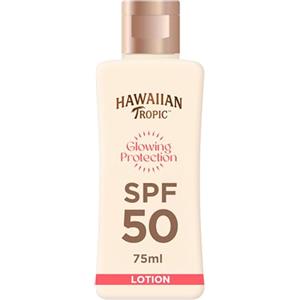 Hawaiian Tropic Lozione Solare Protettiva Illuminante, Crema Solare SPF 50 UVA e UVB Resistente all'Acqua, Lozione Solare dal Profumo Tropicale, con Burro di Karité, Formato da Viaggio 75 ml
