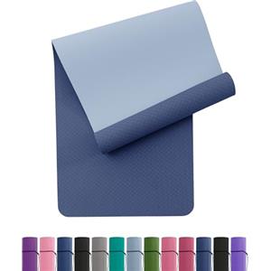 Narwhal Tappetino Fitness, Tappetini Yoga Antiscivolo in Ecologico TPE, Tappeto Palestra per Pilates Ginnastica con Linea di Posizione e Cinturino Yoga Mat 183*61*0.6cm (Marina Militare - Blu)