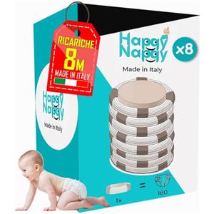 My Happy Nappy 8 Ricariche -【Compatibili con Tommee Tippee Sangenic Tec, Simplee Sangenic e Twist & Click】- Super Ricariche da 8 Metri - Trattamento Anti-Odore EVOH Efficace a 7 Strati