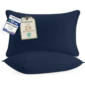 Utopia Bedding Cuscini Letto (Set di 2), 40 x 80 cm Guanciali Letto Coppia, 3D Fibra di Poliestere (Blu Navy)