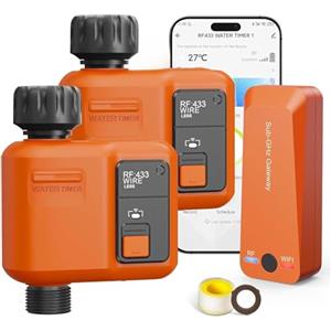 XinFuture 2 Pezzi Centralina Irrigazione WiFi con 300 metri RF, Timer Irrigazione Smart Compatibile con APP e Vocale Alexa, Computer Irrigazione Ritardo Della Pioggia, Programmatore di irrigazione per Giardino