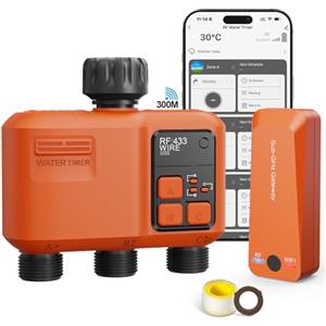 XinFuture Centralina Irrigazione WiFi 3 uscite con 300 metri RF, Timer Irrigazione Smart Compatibile con APP e Vocale Alexa, Computer Irrigazione Ritardo Della Pioggia, Temporizzatore Irrigazione per Giardino