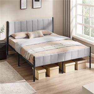 VASAGLE Struttura Letto Matrimoniale, 160 x 200 cm, con Testiera Imbottita, Telaio del Letto, Doghe in Acciaio, Regge fino a 500 kg, Montaggio Facile, Grigio Tortora RMB975G01