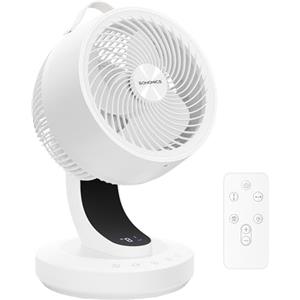 SONGMICS Ventilatore da Tavolo, Ventilatore Silenzioso 20 dB per Camera da Letto, Display LED e Telecomando, Oscillante 70°, 8 Velocità, Timer 12 Ore, Circolazione d'Aria, Bianco Nuvola XFC001W1EU