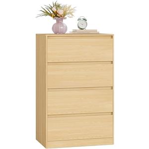 VASAGLE KAILYN Collezione - Cassettiera con 4 Cassetti, Comò, Mobile con Cassetti, Porta Abiti, 40 x 60 x 97,4 cm, Stile Moderno, Beige Rovere LTS614YJ01