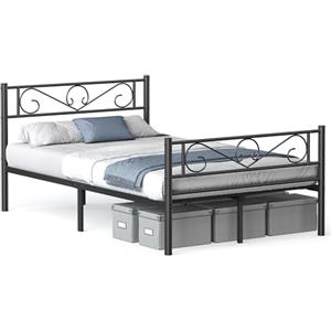 VASAGLE Struttura Letto Matrimoniale, Letto a Doghe in Metallo per Materassi di 120 x 190 cm, per Stanza di Ospiti, Montaggio Facile, per Spazi Piccoli, Nero Inchiostro RMB060B01