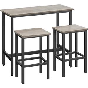 VASAGLE Tavolo Alto, Set di Tavolo e Sgabelli da Bar, Tavolo da Colazione con Set di 2 Sgabelli, Struttura in Acciaio Industriale, Greige Melange e Nero Inchiostro LBT218B02