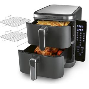 GOURMETmaxx FryUp Friggitrice ad aria calda verticale a doppia camera | Airfryer verticale | display touch pieghevole | 32% salvaspazio | capacità 10 l | friggitrice ad aria calda 2 camere