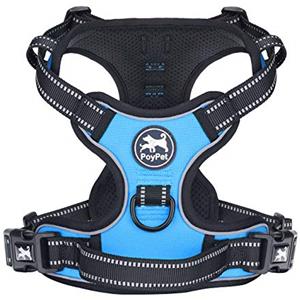 PoyPet Imbracatura per cani No Pull, pettorina riflettente con 2 attacchi per guinzaglio e semplice impugnatura di controllo per cani di piccola e media taglia (Blu, XS (confezione da 1))