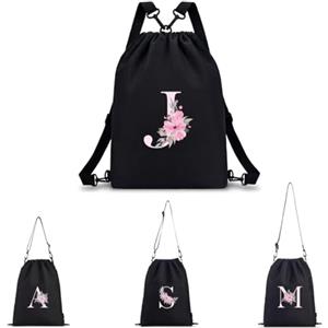 A-Z BAG Zaino Personalizzabile con Iniziale Fiore Borsa Sportiva 4 in 1 (Zaino/Borsa a Tracolla/Portatile) Impermeabile per Fitness, Nuoto, Scuola e Viaggi, Nero, G