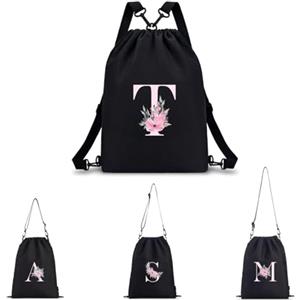 A-Z BAG Zaino Personalizzabile con Iniziale Fiore Borsa Sportiva 4 in 1 (Zaino/Borsa a Tracolla/Portatile) Impermeabile per Fitness, Nuoto, Scuola e Viaggi, Nero, T