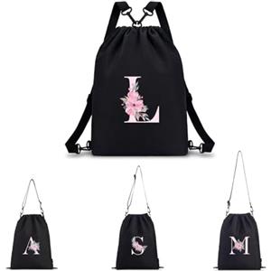 A-Z BAG Zaino Personalizzabile con Iniziale Fiore Borsa Sportiva 4 in 1 (Zaino/Borsa a Tracolla/Portatile) Impermeabile per Fitness, Nuoto, Scuola e Viaggi, Nero, L