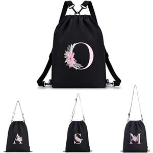 A-Z BAG Zaino Personalizzabile con Iniziale Fiore Borsa Sportiva 4 in 1 (Zaino/Borsa a Tracolla/Portatile) Impermeabile per Fitness, Nuoto, Scuola e Viaggi, Nero, O
