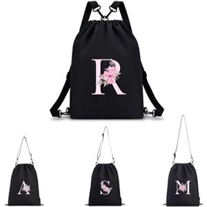A-Z BAG Zaino Personalizzabile con Iniziale Fiore Borsa Sportiva 4 in 1 (Zaino/Borsa a Tracolla/Portatile) Impermeabile per Fitness, Nuoto, Scuola e Viaggi, Nero, R