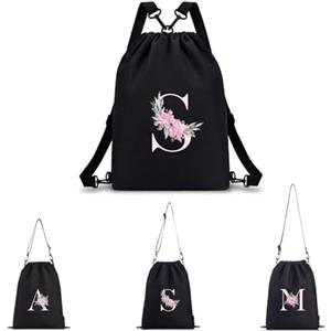 A-Z BAG Zaino Personalizzabile con Iniziale Fiore Borsa Sportiva 4 in 1 (Zaino/Borsa a Tracolla/Portatile) Impermeabile per Fitness, Nuoto, Scuola e Viaggi, Nero, F
