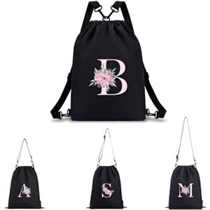 A-Z BAG Zaino Personalizzabile con Iniziale Fiore Borsa Sportiva 4 in 1 (Zaino/Borsa a Tracolla/Portatile) Impermeabile per Fitness, Nuoto, Scuola e Viaggi, Nero, B