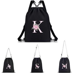 A-Z BAG Zaino Personalizzabile con Iniziale Fiore Borsa Sportiva 4 in 1 (Zaino/Borsa a Tracolla/Portatile) Impermeabile per Fitness, Nuoto, Scuola e Viaggi, Nero, K