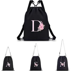 A-Z BAG Zaino Personalizzabile con Iniziale Fiore Borsa Sportiva 4 in 1 (Zaino/Borsa a Tracolla/Portatile) Impermeabile per Fitness, Nuoto, Scuola e Viaggi, Nero, D