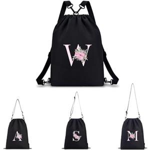 A-Z BAG Zaino Personalizzabile con Iniziale Fiore Borsa Sportiva 4 in 1 (Zaino/Borsa a Tracolla/Portatile) Impermeabile per Fitness, Nuoto, Scuola e Viaggi, Nero, W