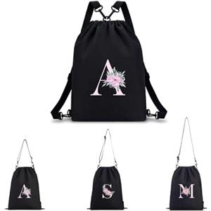 A-Z BAG Zaino Personalizzabile con Iniziale Fiore Borsa Sportiva 4 in 1 (Zaino/Borsa a Tracolla/Portatile) Impermeabile per Fitness, Nuoto, Scuola e Viaggi, Nero, A