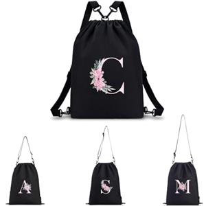 A-Z BAG Zaino Personalizzabile con Iniziale Fiore Borsa Sportiva 4 in 1 (Zaino/Borsa a Tracolla/Portatile) Impermeabile per Fitness, Nuoto, Scuola e Viaggi, Nero, C