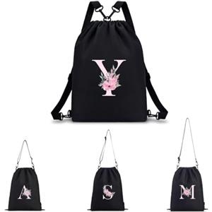 A-Z BAG Zaino Personalizzabile con Iniziale Fiore Borsa Sportiva 4 in 1 (Zaino/Borsa a Tracolla/Portatile) Impermeabile per Fitness, Nuoto, Scuola e Viaggi, Nero, Y