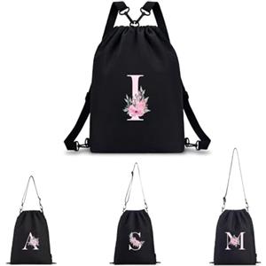 A-Z BAG Zaino Personalizzabile con Iniziale Fiore Borsa Sportiva 4 in 1 (Zaino/Borsa a Tracolla/Portatile) Impermeabile per Fitness, Nuoto, Scuola e Viaggi, Nero, I