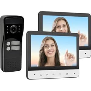 GASIASHOP SRL KIT VIDEOCITOFONO BIFAMILIARE DUE PULSANTI DOPPIO MONITOR A COLORI 7 APERTURA ELETTROSERRATURA
