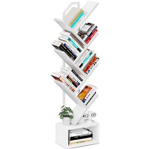 Coleshome Libreria ad Albero, Scaffale a 6 Ripiani con Divisori, Scaffale Legno Adatto per Soggiorni e Camere da Letto, Bianco