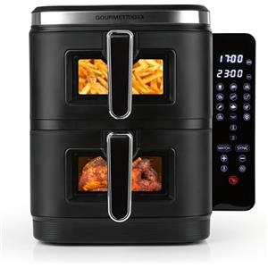 GOURMETmaxx FryUp, friggitrice ad aria calda a doppia camera verticale, XXL, con finestra di visualizzazione e display touch pieghevole, friggitrice ad aria calda, 2 camere, volume 10 l, friggitrice