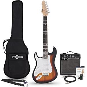 gear4music Chitarra Elettrica LA 3/4 per Mancini + Pacchetto con Amplificatore Sunburst