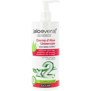 Zuccari ALOEVERA² Crema Universale, Vaso da 300ml, Con Aloe Vera, Acido Ialuronico da Aloe (Brevetto AJDA), Vitamine e Olio di Buriti, Idratazione e Protezione per Viso, Mani e Corpo