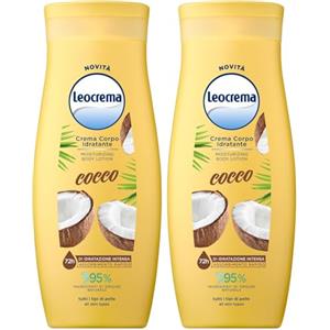 Leocrema, Crema Corpo Idratante al Cocco, per Tutti i Tipi di Pelle, Pelle Morbida e Setosa, Idratazione per 72 ore, 250ml (Confezione da 2)