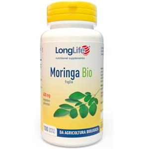 LongLife® Moringa Bio | Moringa oleifera ricca di nutrienti | Foglie ad alto contenuto di vitamine, minerali e antiossidanti | Benessere quotidiano | 100 capsule vegetali | Vegano e senza glutine