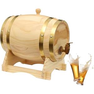OUBUBY Barile di rovere da 5 litri per vino, whisky e grappa, 5 l, set di caraffa per whisky, con rubinetto e base in legno, piccolo barile in legno, 30 x 22,5 x 28,5 cm (5 l)