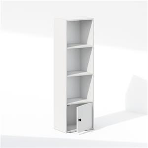 Furinno Luder Libreria Autoportante A 4 Ripiani Con Armadietto Portaoggetti Con 1 Anta, Bianco