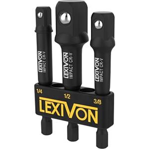 LEXIVON Set di Adattatori a Bussola | Attacco in 3-Prezzi da 1/4", 3/8", 1/2" | Kit Punte Esagonali 7,5cm | Inserti Avvitatore Professionali Impulsi compatibile con Makita, Milwaukee, Bosch (LX-101)