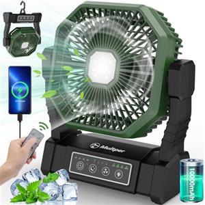 Multper Ventilatore da Campeggio con Luce LED, 4 Velocità 10000mAh Ventilatore Portatile USB Ricaricabile con Telecomando e Gancio, Ventilátore da Tavolo Silenzioso per Casa, Ufficio, Viaggi, Picnic